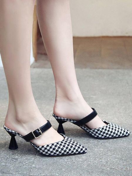 

lazy fashion outer wear open toe slippers spring 2020 wineglass heel half high heel women's sandals, Black