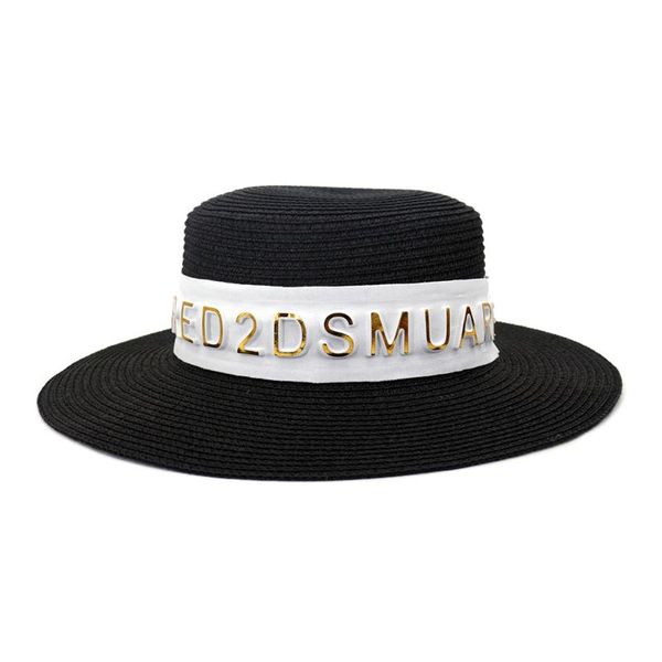 

hanxi casual beach sun hat female panama hat lady brand women flat brim letter straw cap girls sun caps, Blue;gray