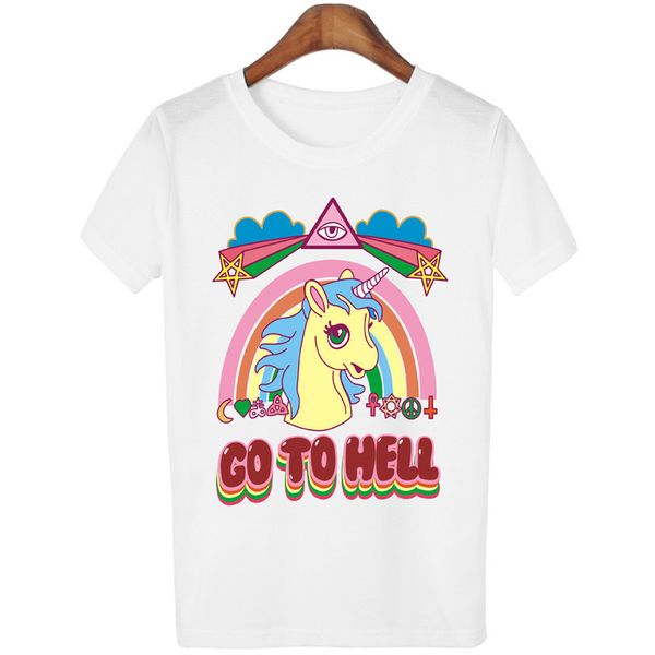 

t shirts cartoon unicorn print go to hell kawaii funny white t-shirt women plus size lady summer t-shirt female unicorn shirt