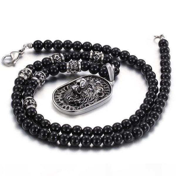 

brand new charming good jewelry biker 316l stainless steel large dog tag lion head necklace pendant black ball chain 28, Silver