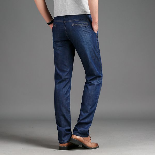 

men's jeans thin loose mens straight classic denim for black blue high waist pant summer 2021 size 29-38 40 42