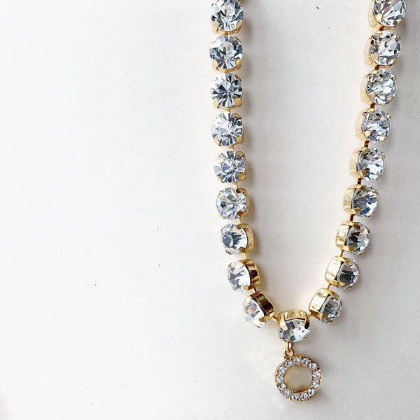 

fashion initial letter choker necklace bijoux cuban link iced out chains for womens party wedding lovers gift jewelry with box, Black