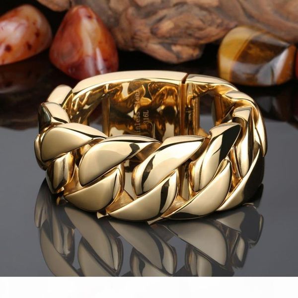 

панк мода 31мм сверхтяжелых байкеров gold tone круглой снаряженная кубинский цепь mens браслет мальчики 316l браслет из нержавеющей стали юв, Black