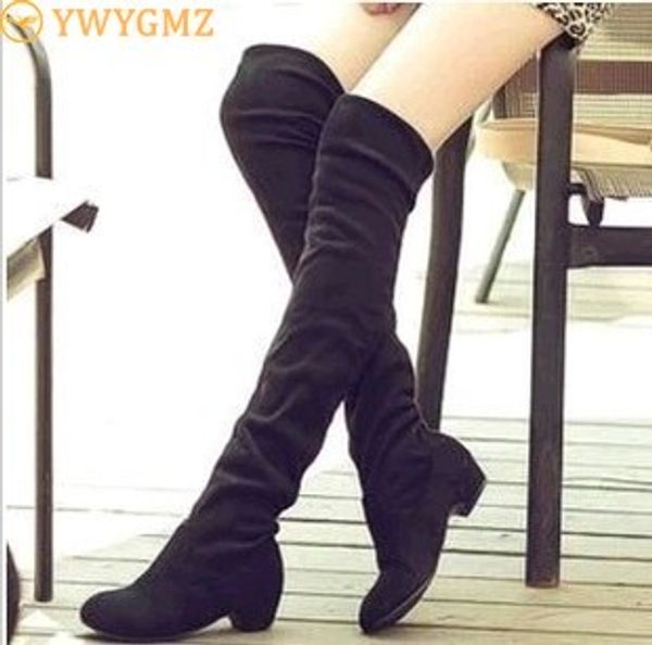 

2020 slim boots over the knee high suede women snow boots women's fashion winter thigh high shoes woman botas mujer, Black
