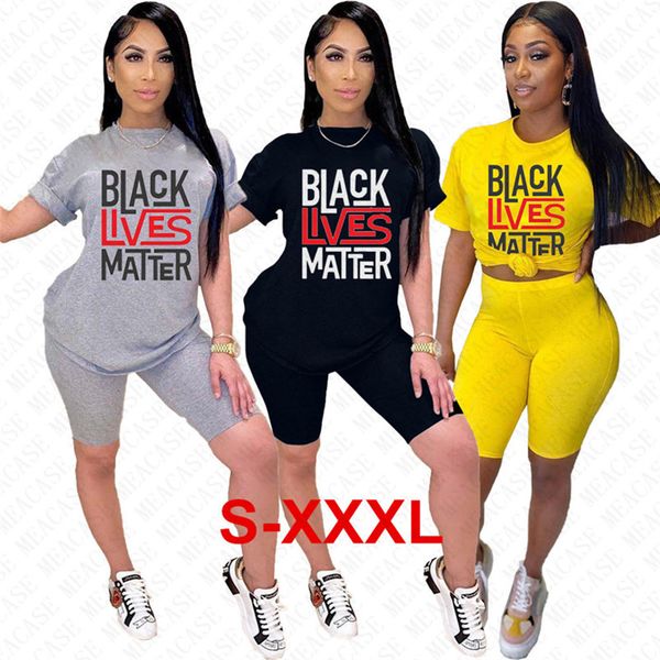 

2020 designer women tracksuit black lives matter letters short sleeves t shirt shorts 2 pieces sets outfits summer casual sportswear d7616, White