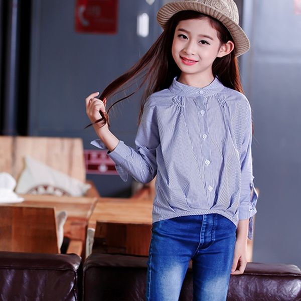 

girls' special 2020 summer new korean style cuhk girls' striped shirt with seven sleeves children's shirt, White;black