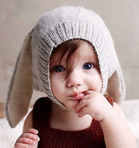 

ins creative children's wool oeufncy rabbit with earflaps hat with earflaps wool ear protection cap baby knitted ear protection hat, Blue;gray