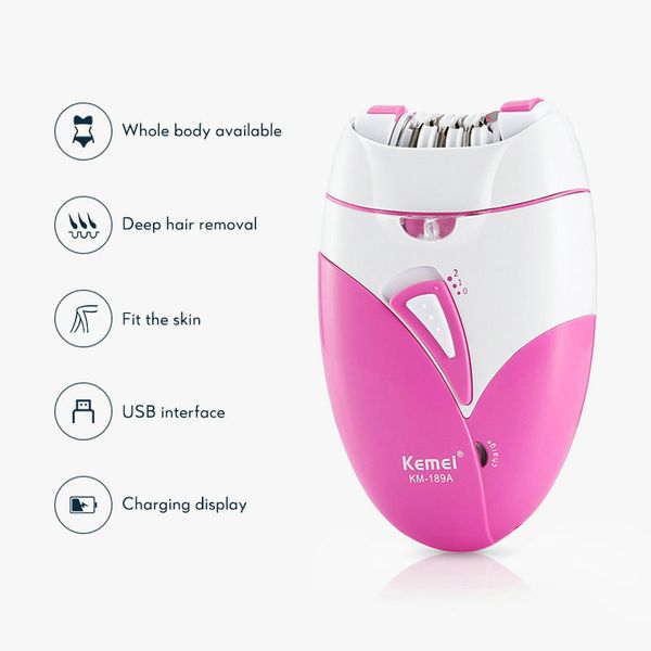 

kemei 189a epilator for women rechargeable lady shaver electric hair removal machine for bikini body face underarm usb charger eycek