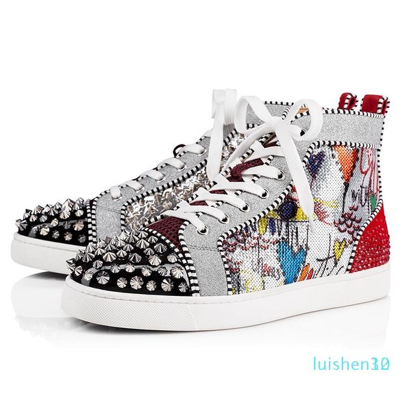

fashion designer luxury red bottoms shoes women studded spikes platform sneakers vintage genuine leather casual rivet sneaker size 36-45 l12, Black