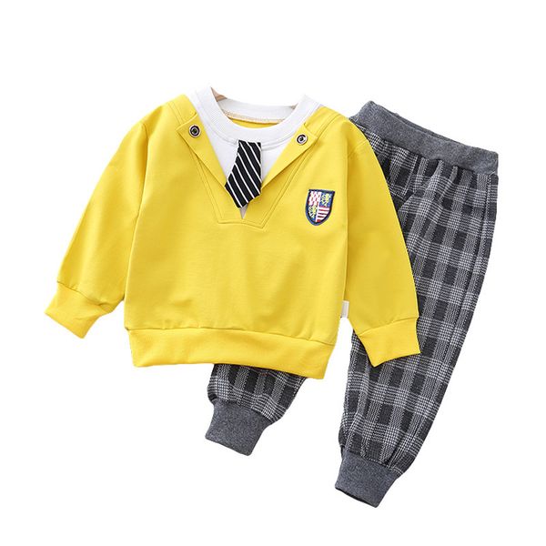 

clothing sets 2021 spring autumn children leisure clothes baby boys girls t shirt lattice pants 2pcs/sets kids infant outfit toddler tracksu, White