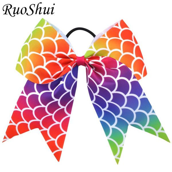 

hair accessories 7 inch fashion lovely big grosgrain ribbon cheerleading bow elastic bands for children girls rubber, Slivery;white
