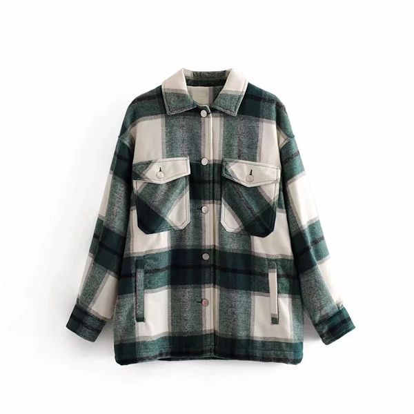 

women's wool & blends 2021 winter women green plaid long coat jacket casual warm overcoat fashion coats, Black