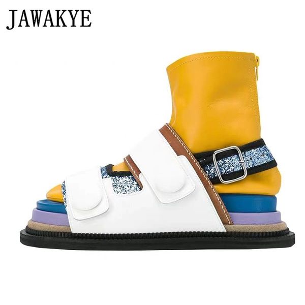 

new thick sole casual sandals for women mixed color height increase layer beach shoes fashion platform rome sock sandals woman, Black