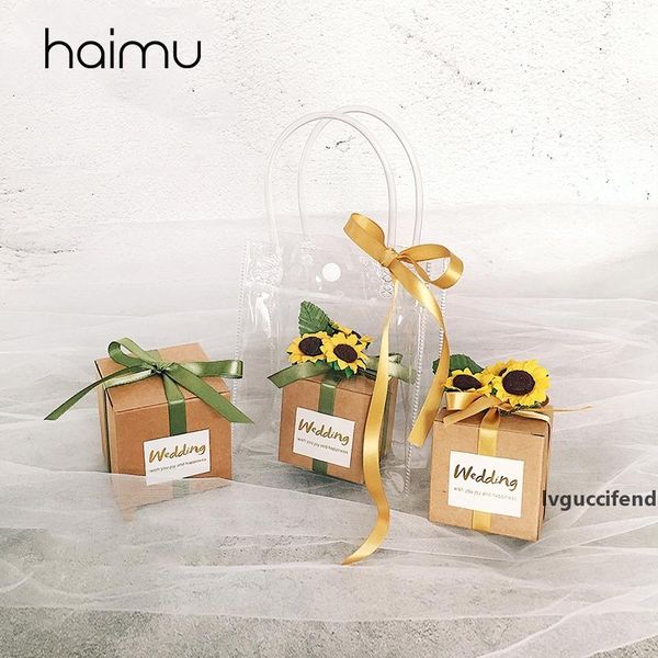 

5pcs sunflower kraft paper small square box happy birthday party gifts box wedding favor decoration packaging gift boxes