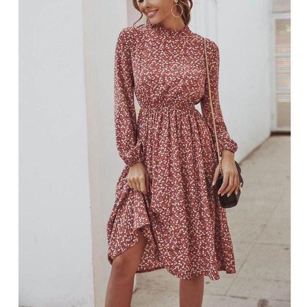 

women casual autumn dress lady korean style vintage floral printed chiffon shirt dress winter long sleeve midi vestido, Black;gray