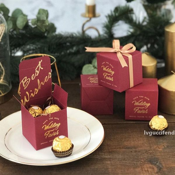 

100 pcs burgundy wedding favor box luxious simple style wine red wedding candy box