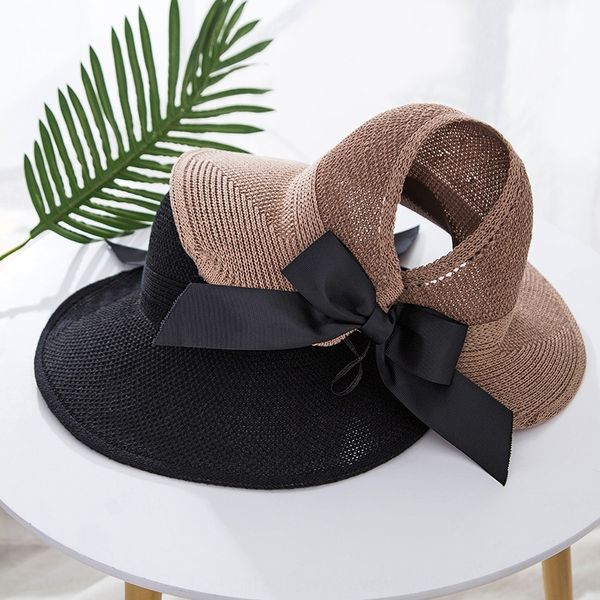 

summer screen beach portable outdoor large edge foldable sun female sun hat empty straw hat, Blue;gray