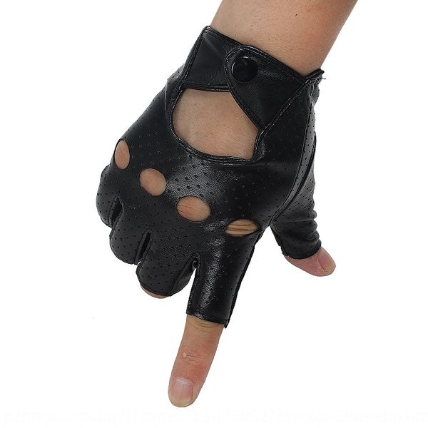 

6yqiu pu imitation leather gloves open hollow breathable fashionable motorcycle half finger performance dancing couple motorcycle watch watc, Black