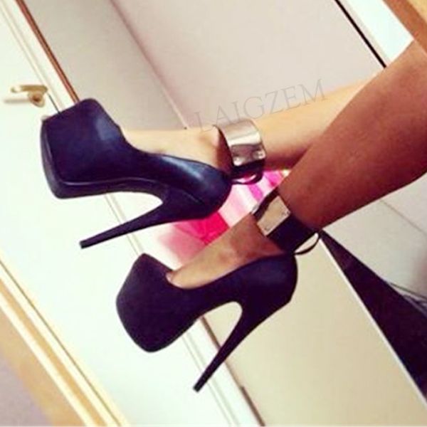 

women platform pumps heels sandals stiletto pumps shoes frau pumpen escarpins femme shoes woman large size 46 50 51 52, Black