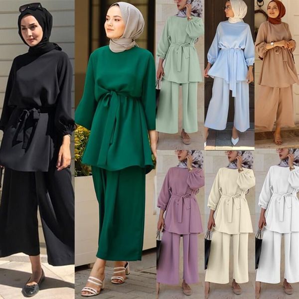 

Eid Mubarek Abaya Turkey Hijab Two-piece Muslim Sets Dress Caftan Kaftans Islam Clothing 2 Piece Set Women Musulman Ensembles