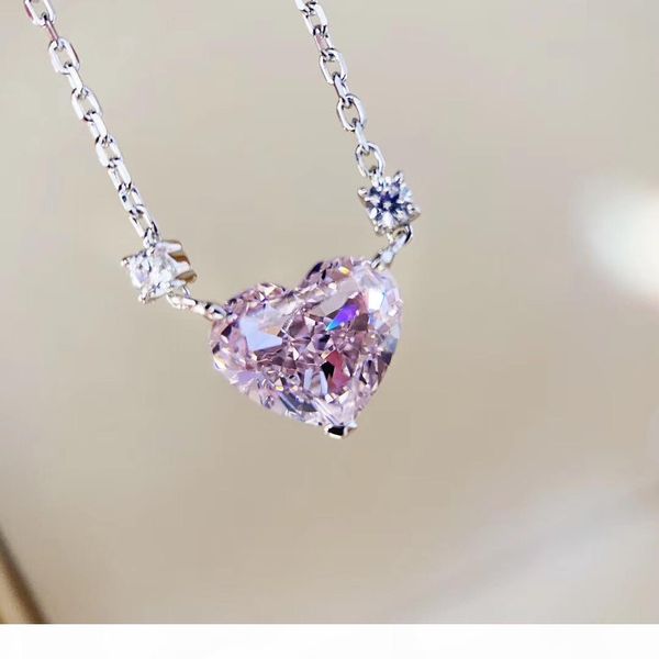 

i luxurious quality s925 silver heart pendat necklace in real 4 .25 oct pink diamond for women wedding jewelry and ring set gift s