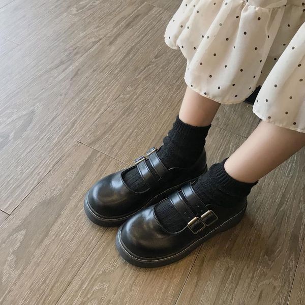 

2020 new retro small leather shoes female students thick-soled wild ulzzang college style round-toe flat-soled shoes trend, Black
