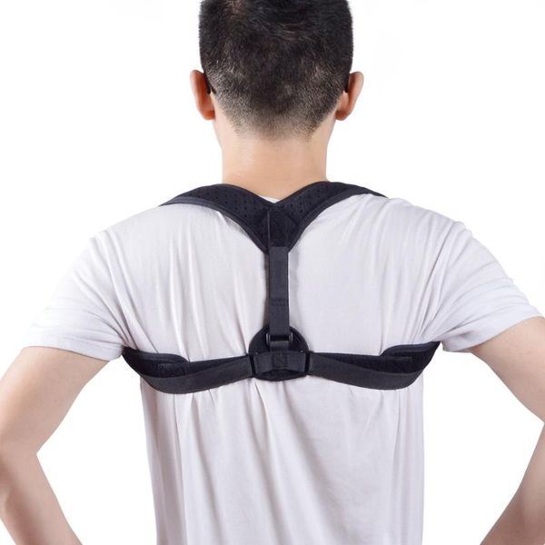 

adjustable humpback correction belt spine posture corrector protection back shoulder pain relief brace clavicle corrector strap, Black;blue