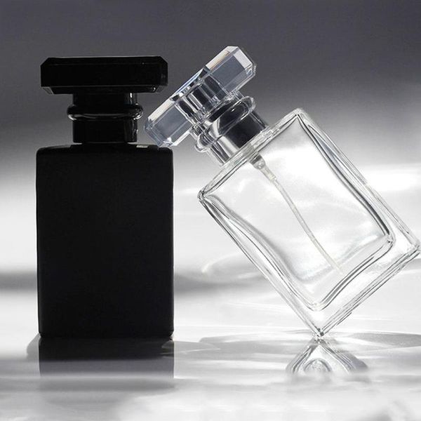 

storage bottles & jars 1pcs square perfume spray glass bottle reusable black transparent