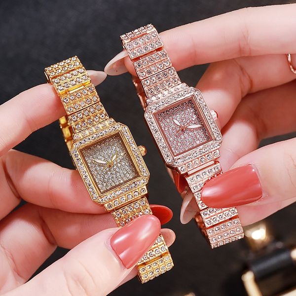

new ladies watch all over the sky star diamond alloy small square watch three colors optional, Blue