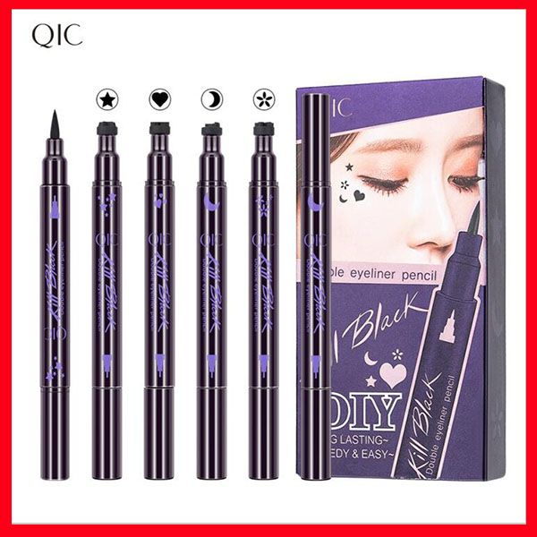 

beauty qic kill black double eyeliner stamp pen long lasting speedy waterproof eyes makeup with heart star moon or plum blossom min 50pcs