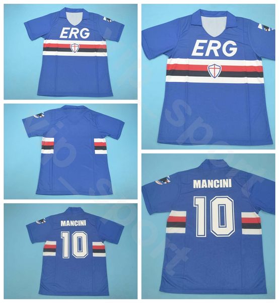1990 1991 Retro Sampdoria Mancini Jersey Home Blue Ferri Vialli Cerezo Attilio Lombardo Kits de camisa de futebol Número de nome personalizado