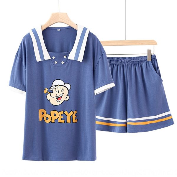 

couple's summer cotton short-sleeved pajamas cute home clothes female nightdress home clothes suit female pajamas, Blue;red