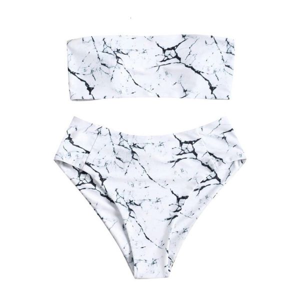 

vintage marble print strapless bikini women bikini set print padded swimwear bikinis bathing swimsuit beachwear biquini beach suit, White;black