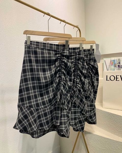 

cpxpc zzj простая высокой талии клетчатая средняя длина шнурок гофрированных рыбий хвост юбка нерегулярных бедра обернутого рыбьим хвостом ю, Black