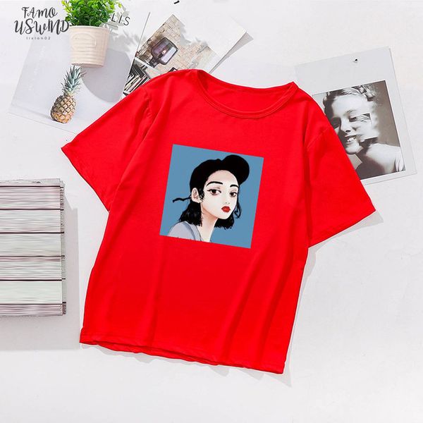 

new printed polyester female t shirt short sleeve streetwear summer women clothes 2020 harajuku graphic tee red t shirt p30, White