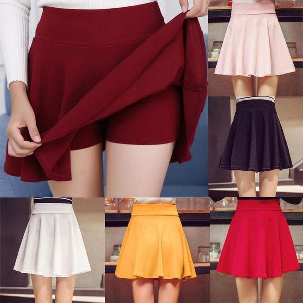 

2020 fashion women summer high waist pleated skirt new a line stretchy flared skirts plus size 3xl girls mini skirt, Black