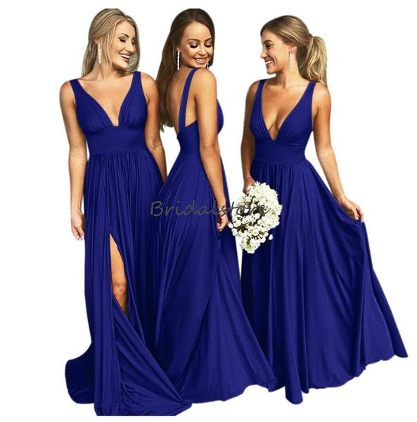Длина Sexy Royal Blue невесты платья V шеи длиной до пола Длинные горничной честь гостей свадьбы Платья 2020 Дешевые Страна платье невесты Африканский