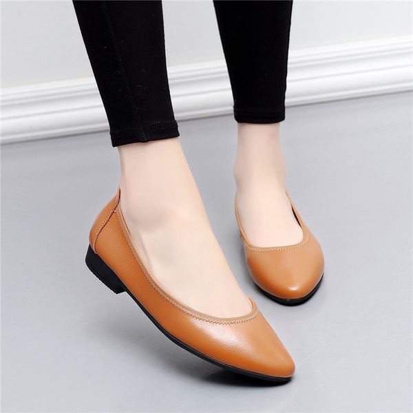 

muyang ballet flats 2019 genuine leather flat shoes woman pointed toe casual work shoes women flats loafers size 34-42 cs08, Black