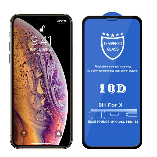 

10D Tempered Glass for IPhone 11/11Pro/11 ProMax X/Xs XR XSMax 7P/8P 7/8 Anti-Scrath Screen Protector Curved Glass Film Black Colors