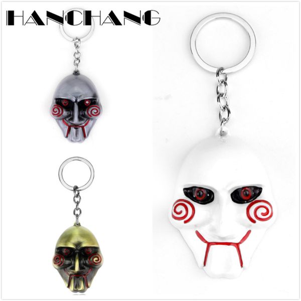 

hanchang accessories horror movie jewelry saw mask keychains men boys personalised keyring key chains for bags, Silver