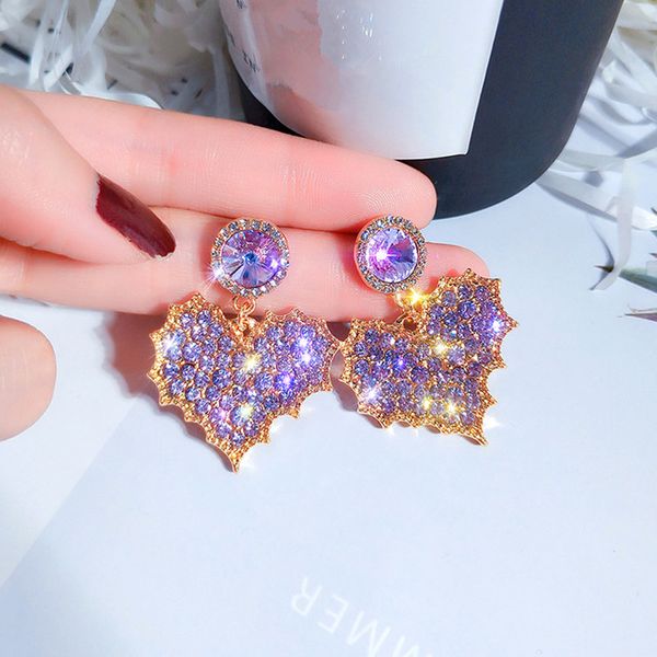 

fyuan fashion heart drop earrings for women girls bijoux exquisite purple crystal dangle earrings wedding party jewelry 2020, Silver