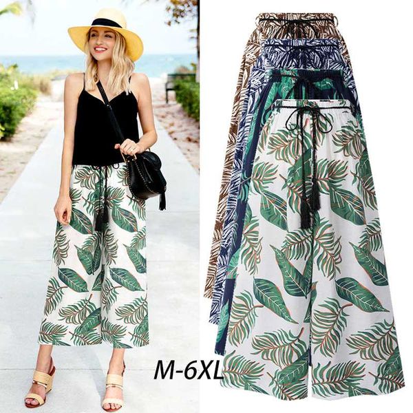 

summer wide leg pants womens pants high waist loose straight ankle-length womens beach wear large size 6xl 8100, Black;white