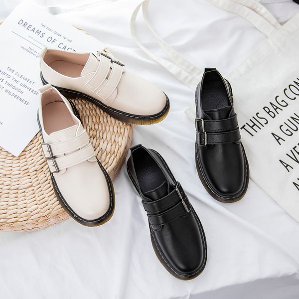 

transparent rubber shoes women double square buckle belt creepers loafers woman retro british sewing slip on oxfords shoes femme, Black