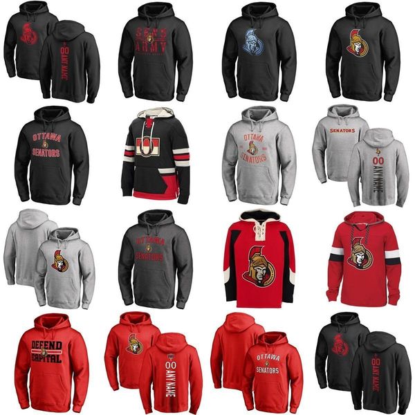 

custom mens womens kids ottawa senators embroidery logo black grey red ice hockey hoodies with any name&any no, Black;red
