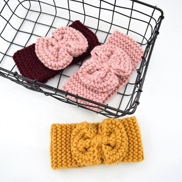 

baby headband bow girl headbands warmer toddler hair accessories newborn wool knitted hairband kids turban infant soft headwarp, Slivery;white