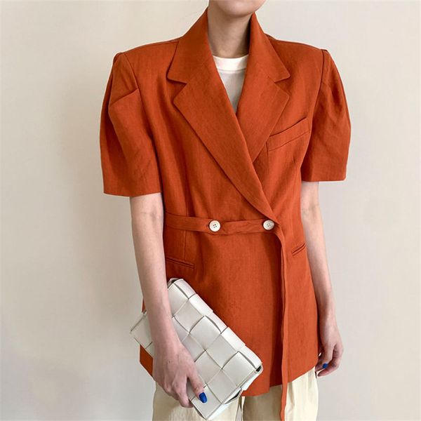 

women's suits & blazers loose all-match brief elegant solid office lady short sleeves 2021 plus size women notched, White;black