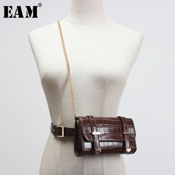 

eam] metal chains split joint camel mini-bag brief pu leather belt personality women new fashion all-match spring 2020 1u429, Black;brown