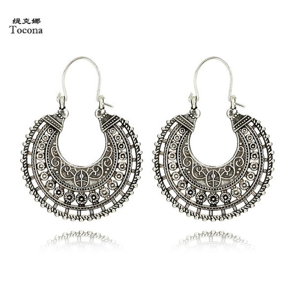 

tocona vintage antique sliver hollow out carved drop earrings for women ethnic alloy dangle earrings jewelry 4441, Golden