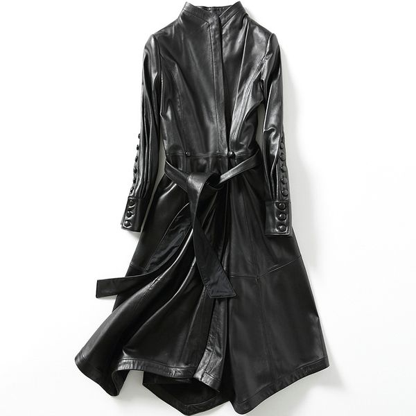 

fashion long slim women's jackets spring 2020 genuine female leather jacket sheepskin coat chaqueta mujer zjt229, Black