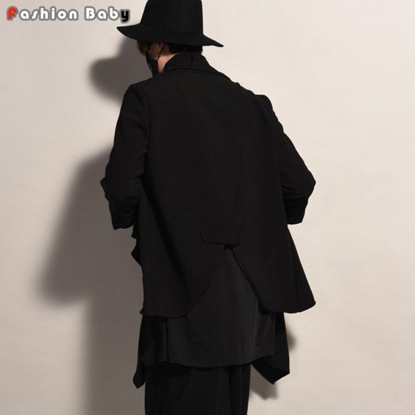 

gothic men's long trench coat faux two pieces fashion costume cardigan coats 2020 autumn new, Tan;black